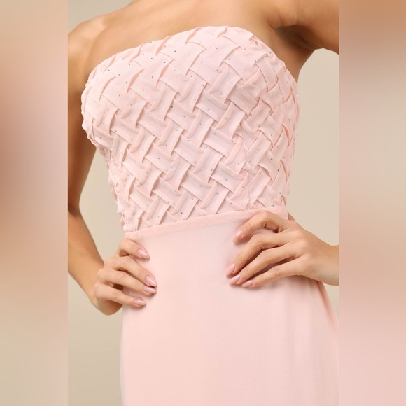 LULU’S STUNNING CONCEPT MESH RHINESTONE STRAPLESS MAXI DRESS - Picture 4 of 16